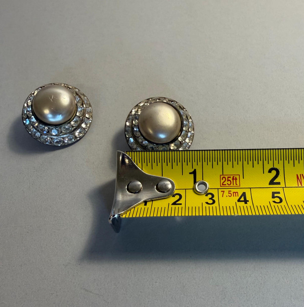 Vintage Faux Pearl Double Rhinestone Halo Clip-On Earrings, Bridal