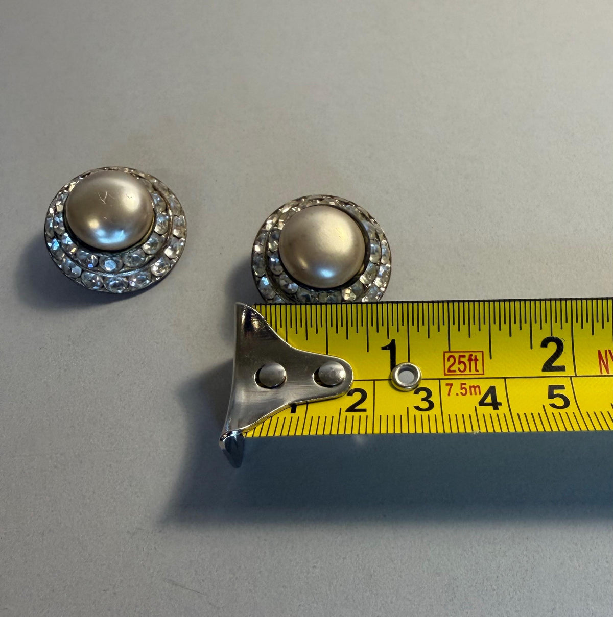 Vintage Faux Pearl Double Rhinestone Halo Clip-On Earrings, Bridal