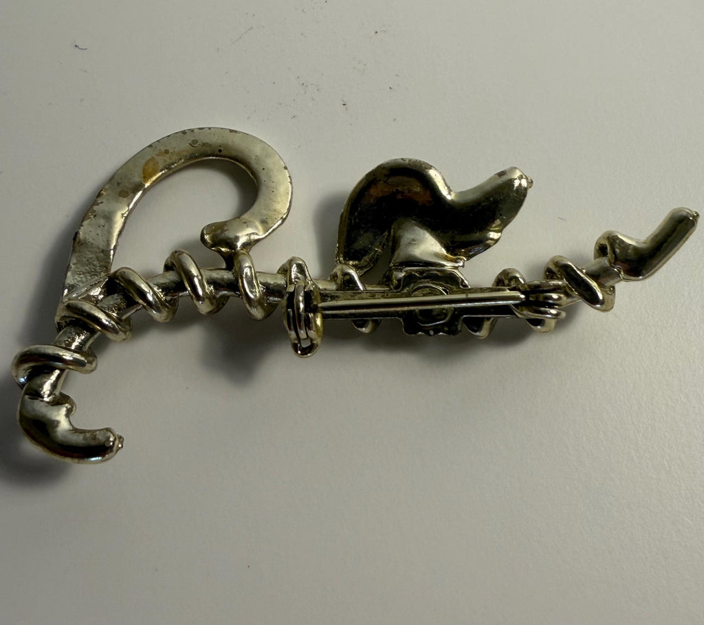 Vintage Silver-Tone Dachshund Brooch with Red Rhinestone Eye
