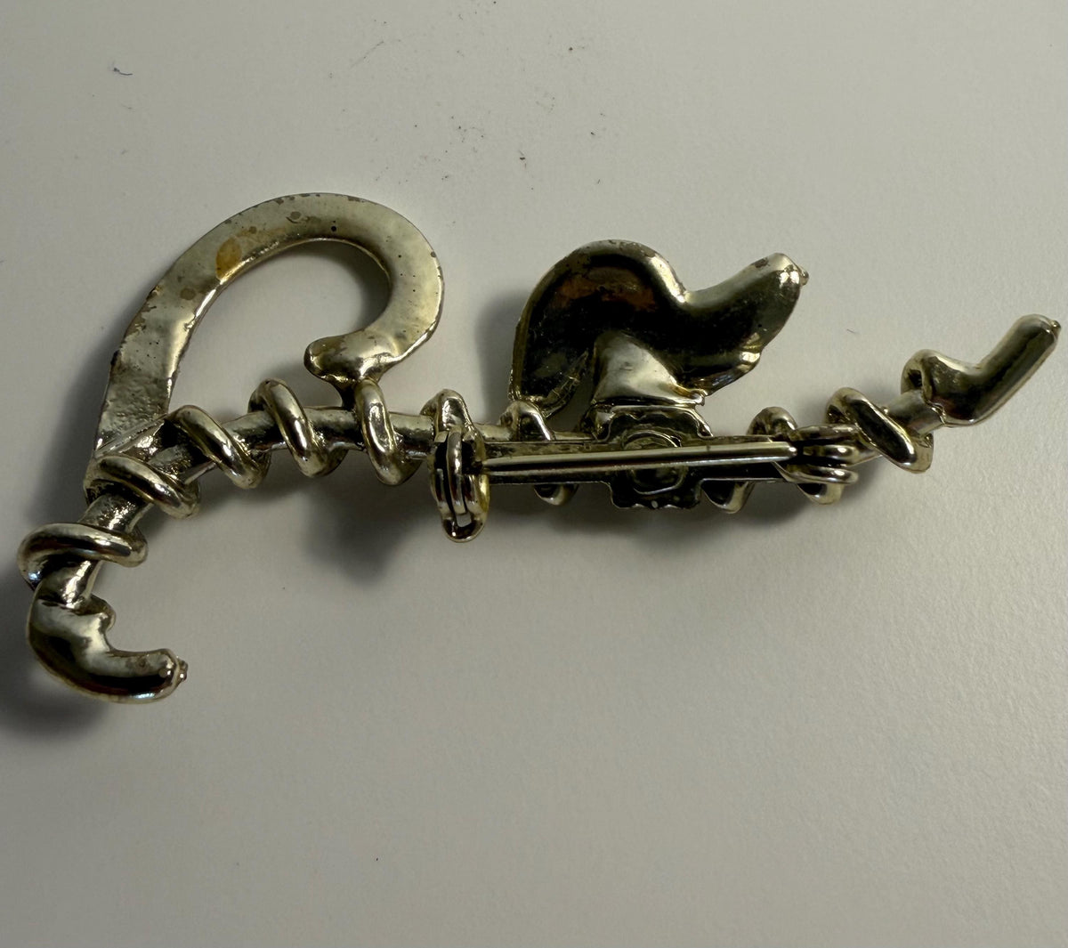 Vintage Silver-Tone Dachshund Brooch with Red Rhinestone Eye