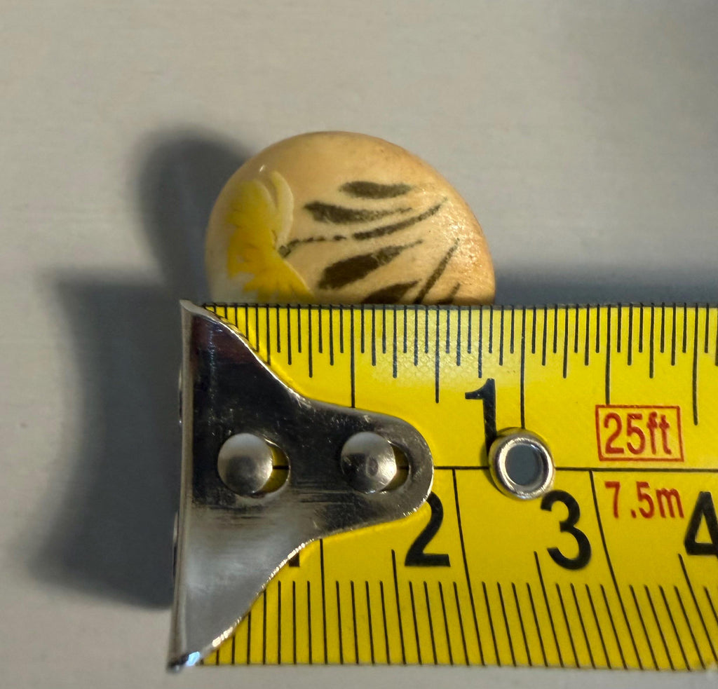 Vintage Hand-Painted Wooden Floral Stud Earrings, Yellow Flower