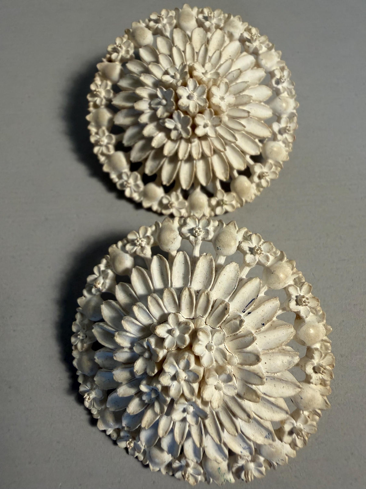 Vintage ivory celluloid chrysanthemum clip-on earrings