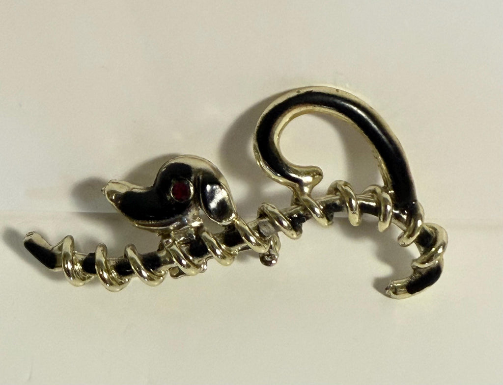 Vintage Silver-Tone Dachshund Brooch with Red Rhinestone Eye