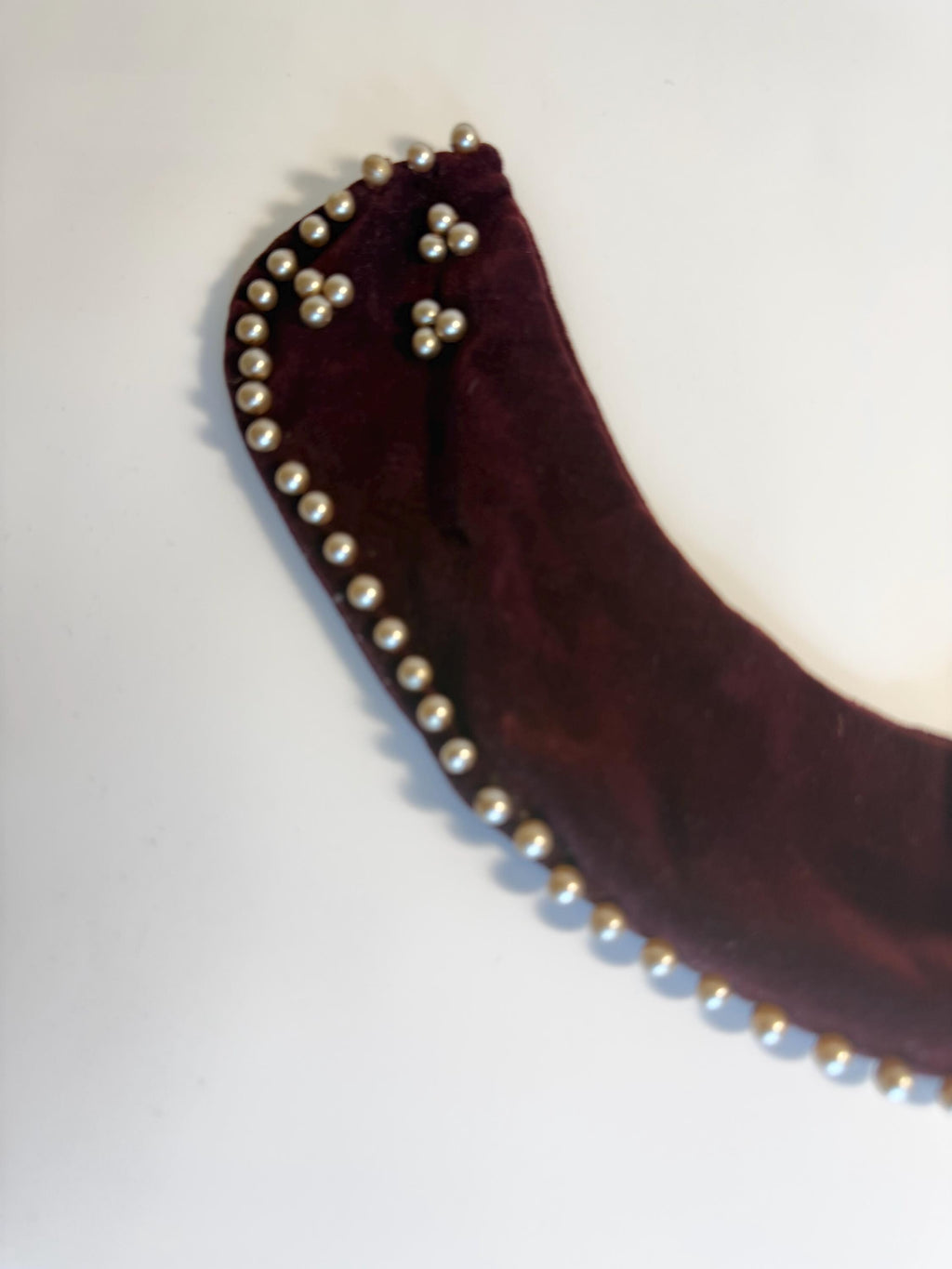Vintage Burgundy Velvet Faux Pearl Collar Necklace, Victorian Style Choker