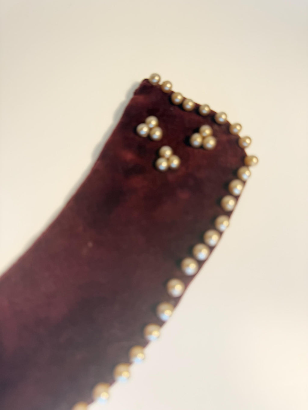 Vintage Burgundy Velvet Faux Pearl Collar Necklace, Victorian Style Choker