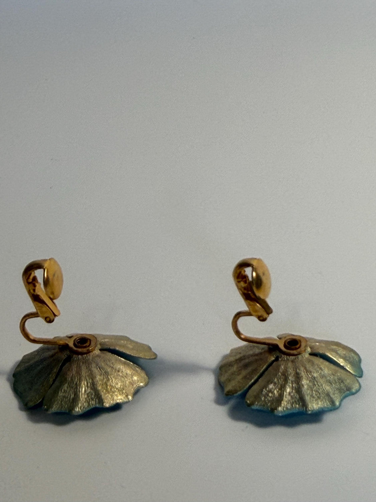 Vintage Blue Enamel Flower Clip-On Earrings, Mid-Century Retro Floral