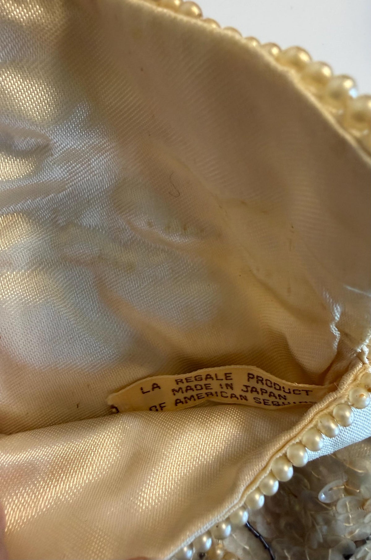 Vintage La Regale Beaded Evening Clutch, Ivory Sequin & Pearl Purse, Made in Japan