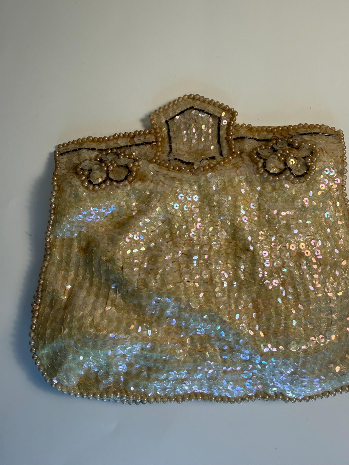 Vintage La Regale Beaded Evening Clutch, Ivory Sequin & Pearl Purse, Made in Japan
