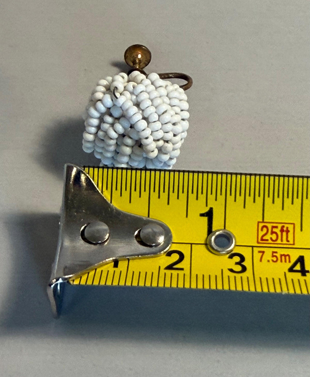 Vintage White Seed Bead Cluster Earrings, Screw-Back Clip-On