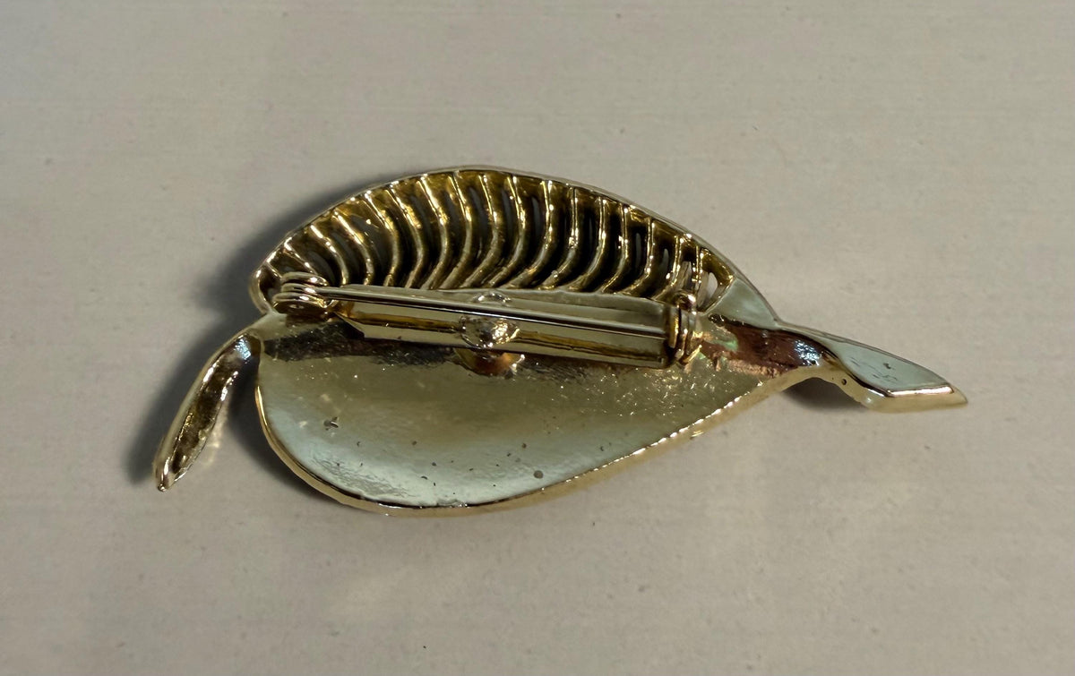 Vintage Gold Tone Curled Leaf Brooch, Dimensional Statement Pin