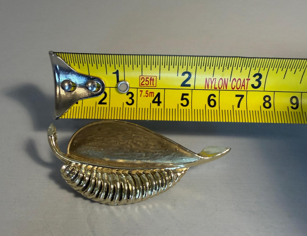 Vintage Gold Tone Curled Leaf Brooch, Dimensional Statement Pin