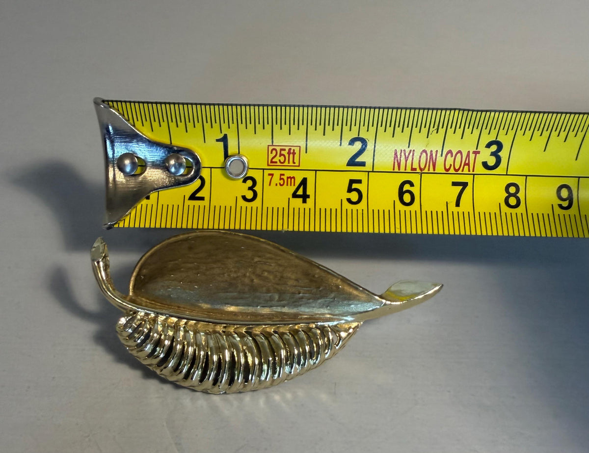 Vintage Gold Tone Curled Leaf Brooch, Dimensional Statement Pin