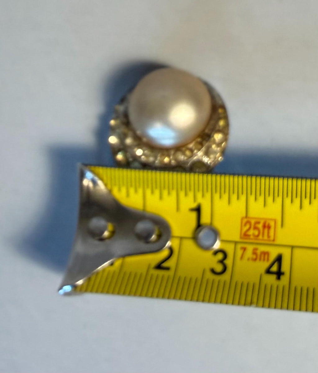 Vintage Faux Pearl & Rhinestone Clip-On Earrings, Silver Tone, Champagne Stones