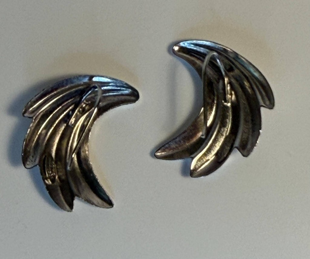 Vintage Sterling Silver Modernist Fan Dangle Earrings, Signed CRCO Charles Reis
