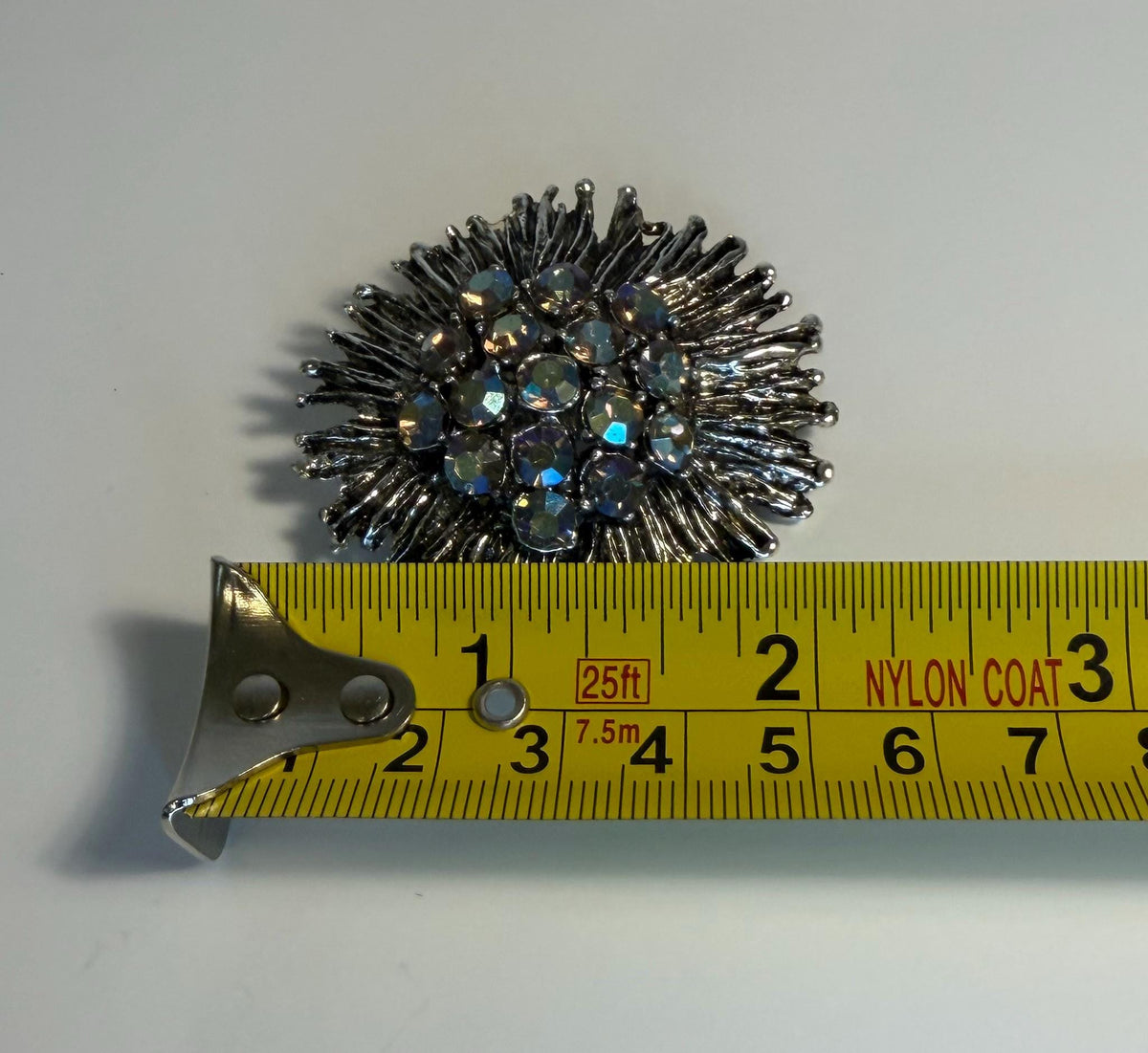 Vintage Aurora Borealis Rhinestone Starburst Brooch, Silver Tone Flower Pin