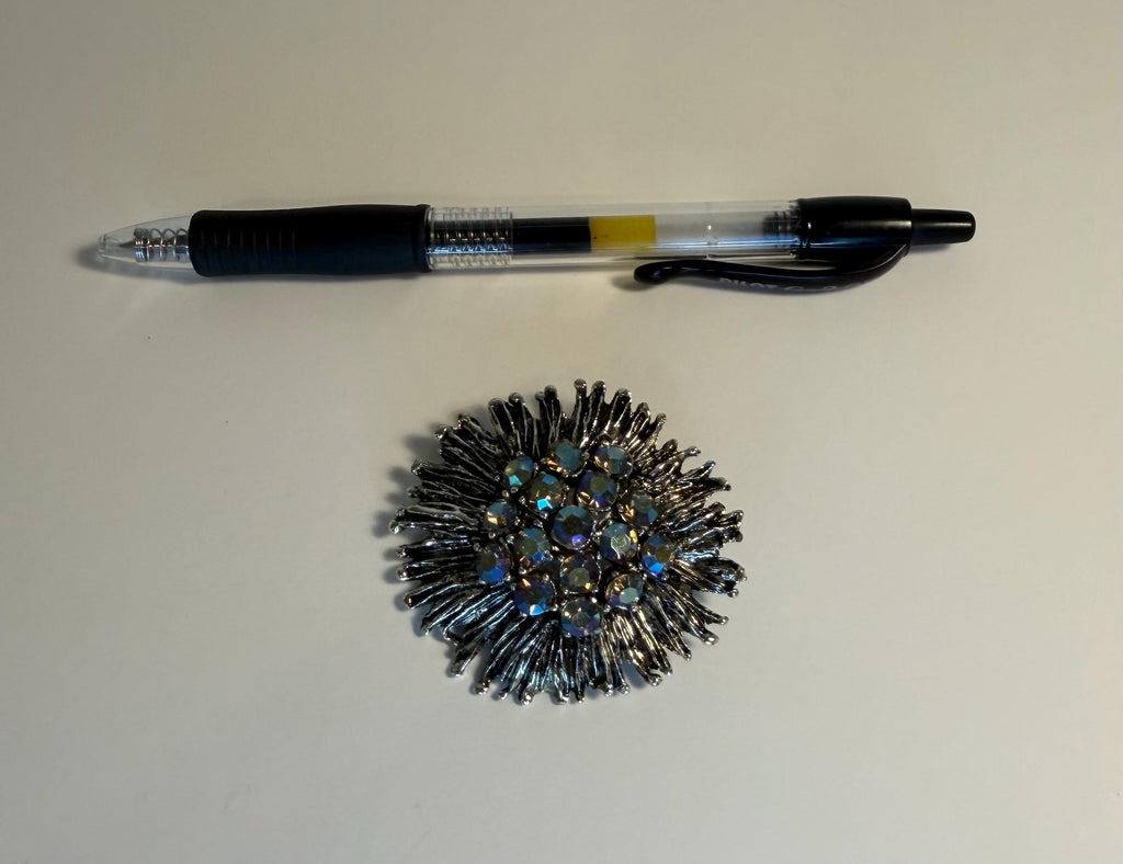 Vintage Aurora Borealis Rhinestone Starburst Brooch, Silver Tone Flower Pin