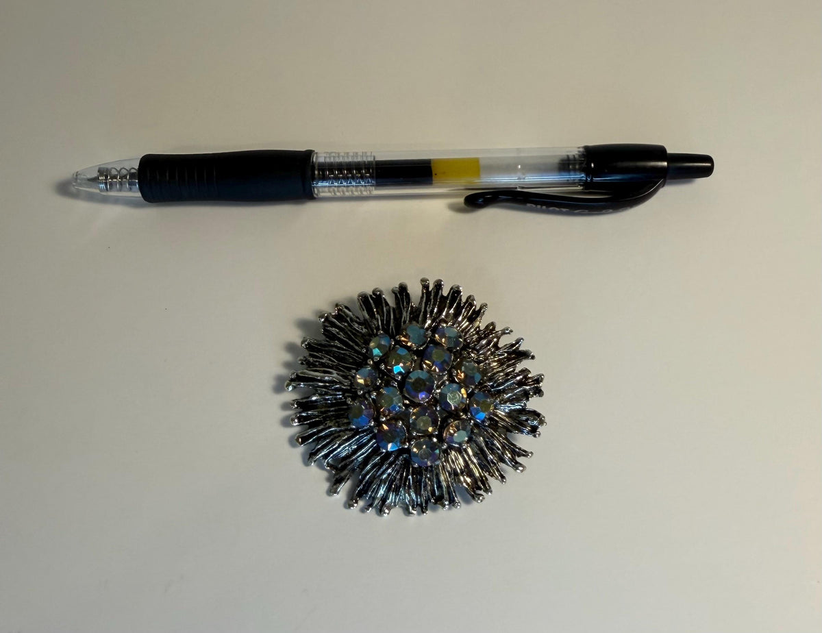 Vintage Aurora Borealis Rhinestone Starburst Brooch, Silver Tone Flower Pin