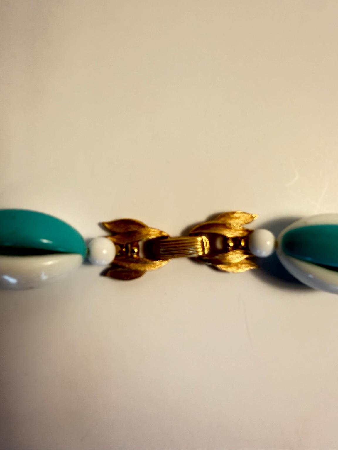 Vintage Crown Trifari Aqua Blue and White Beaded Necklace