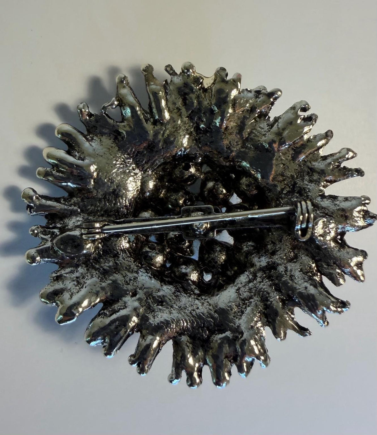 Vintage Aurora Borealis Rhinestone Starburst Brooch, Silver Tone Flower Pin