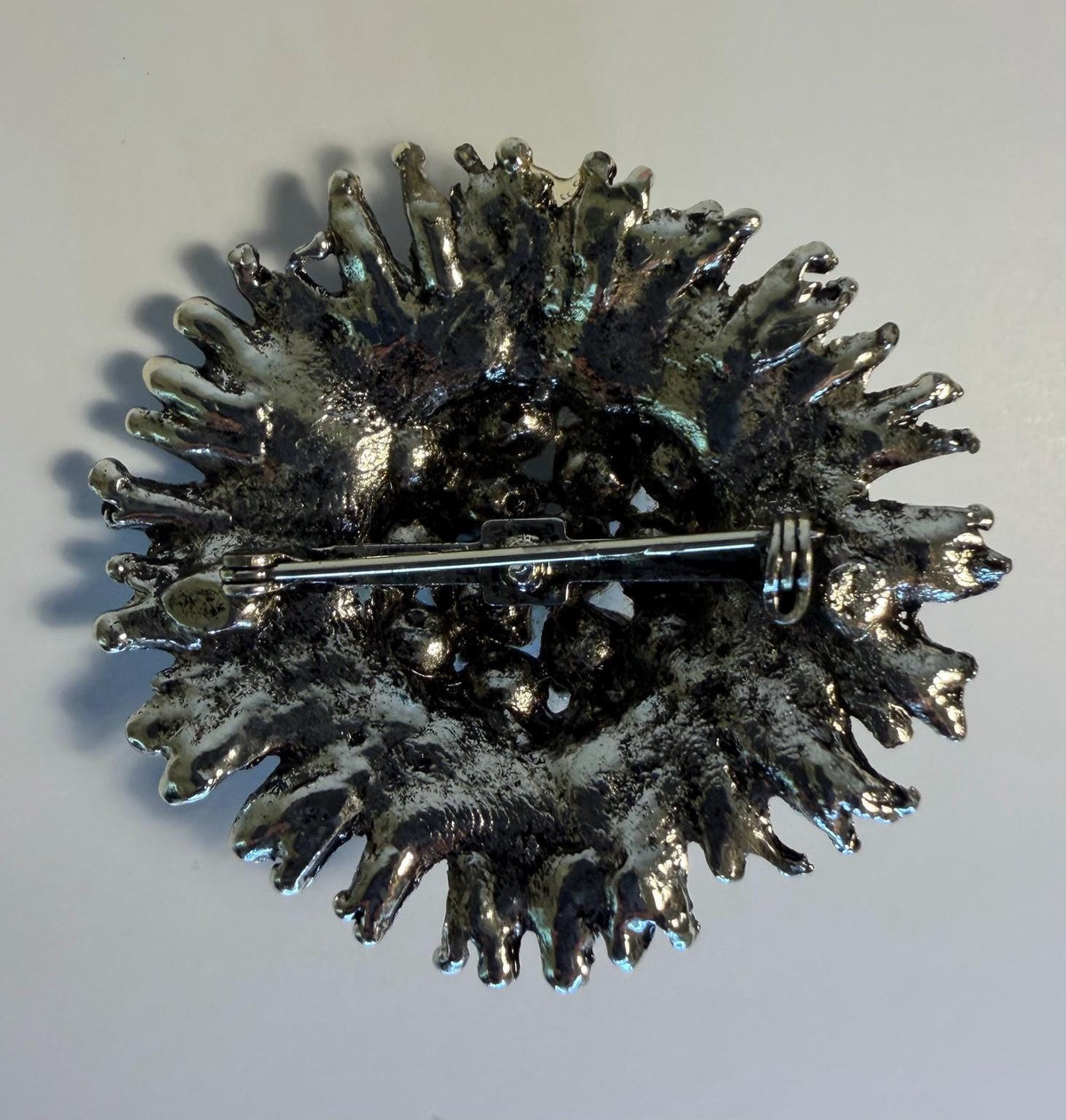 Vintage Aurora Borealis Rhinestone Starburst Brooch, Silver Tone Flower Pin
