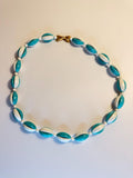 Vintage Crown Trifari aqua blue and white beaded necklace