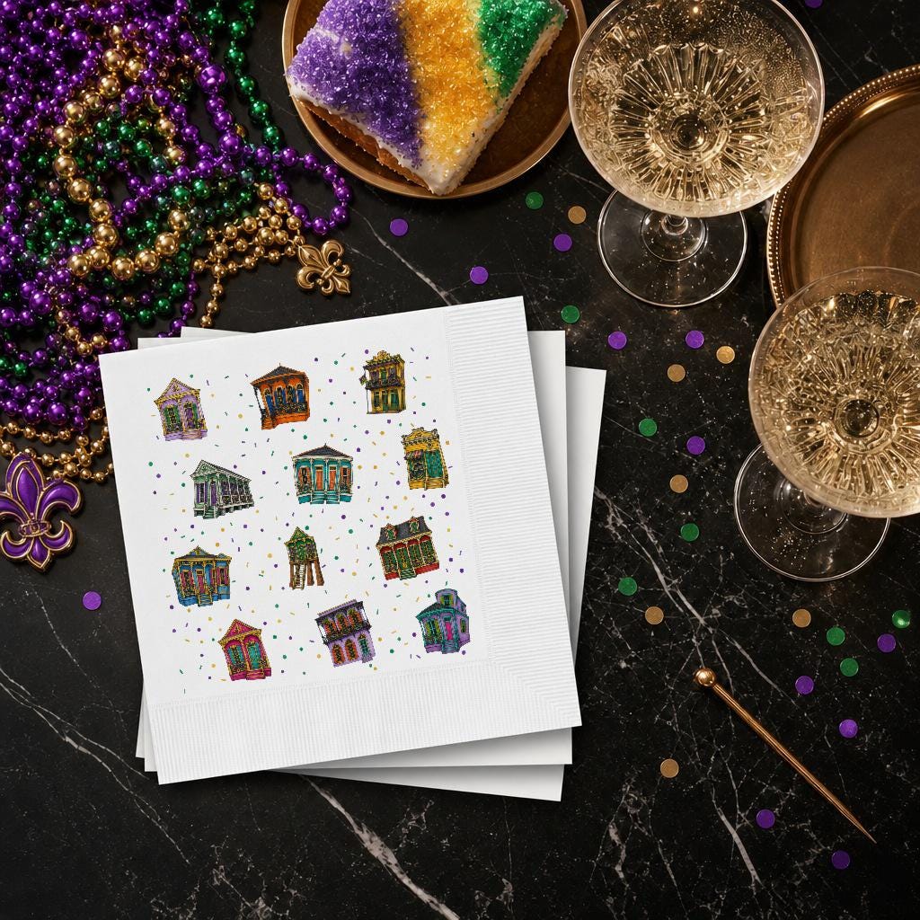 Mardi Gras Houses cocktail napkins