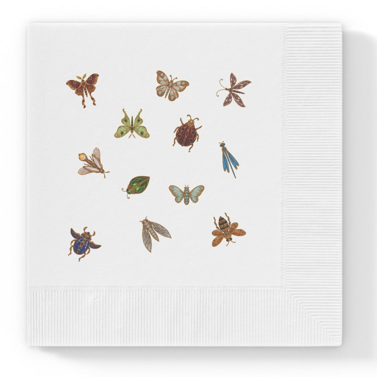 Paper cocktail napkins with vintage brooch-style butterflies, moths, bees and dragonflies