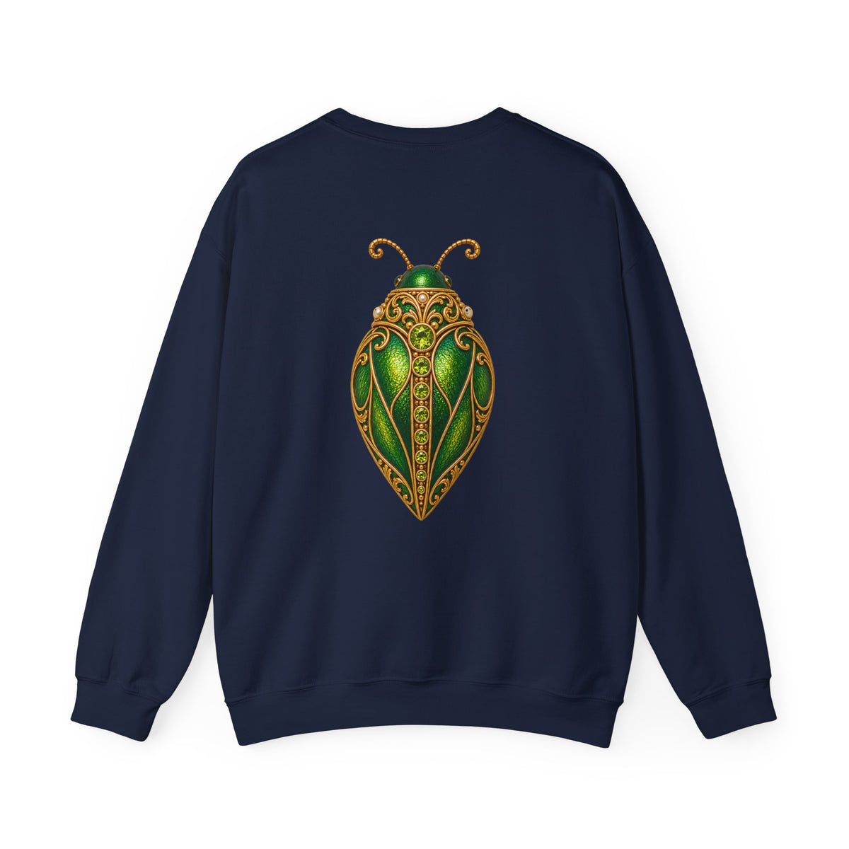 Peridot Beetle sweatshirt in navy, back view
