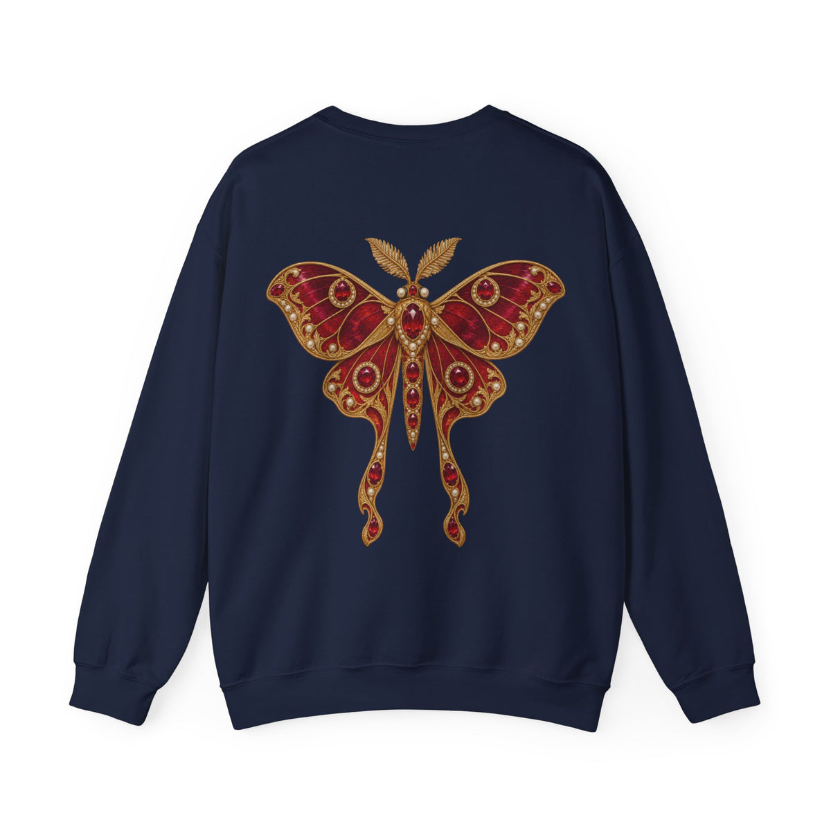 Ruby Moth sweatshirt in navy, back view