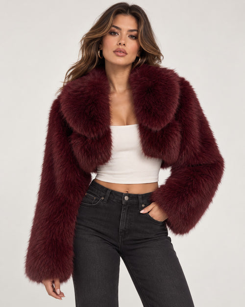 AKIRA burgundy faux fur crop jacket