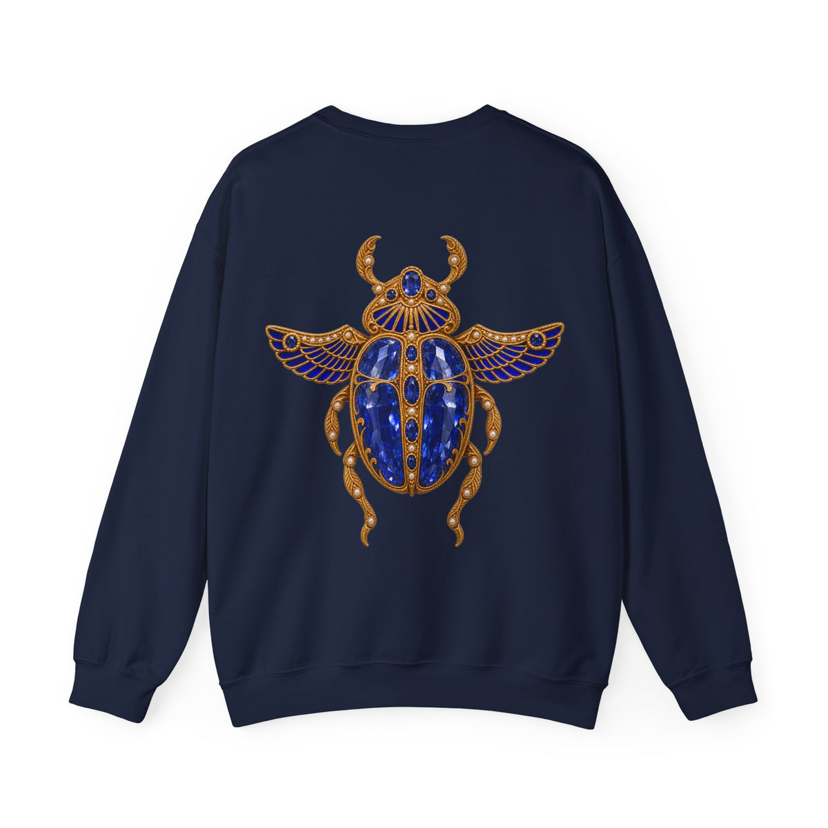 Sapphire Scarab sweatshirt in navy, back view